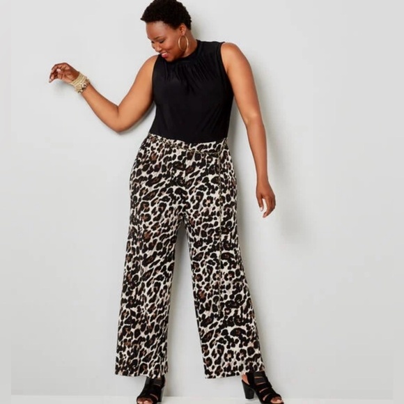 Avenue Pants - Avenue Wide Leg Leopard Print Jumpsuit Size 14/16